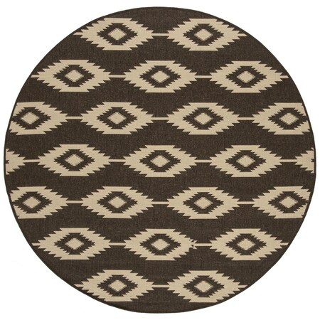 Safavieh 6 ft. 7 in. x 6 ft. 7 in. Round Linden 100 Global Area Rug Creme & Brown LND171U-6R